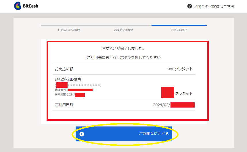 MSG動画をビットキャッシュで購入手順11